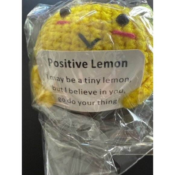 Positive Lemon Mini Knitted Knit Tellow Green Face Smile Toy Small Plush New - Picture 2 of 4